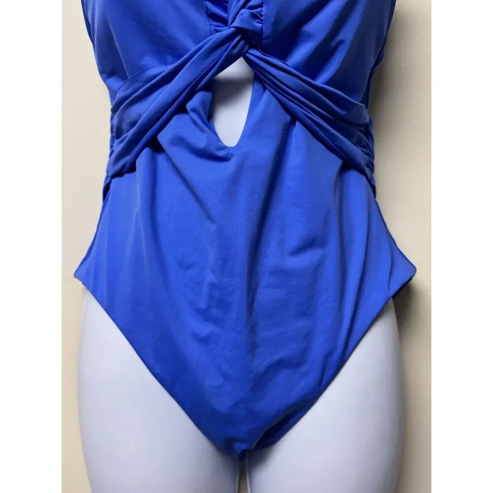 BECCA by REBECCA VIRTUE Gracelyn High Neck One Piece Swimsuit, Lapis, Sz M